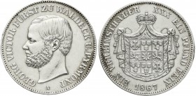 Altdeutsche Münzen und Medaillen Waldeck Georg Victor, 1852-1893
Vereinstaler 1867 A. vorzüglich, Randfehler u. kl. Kratzer