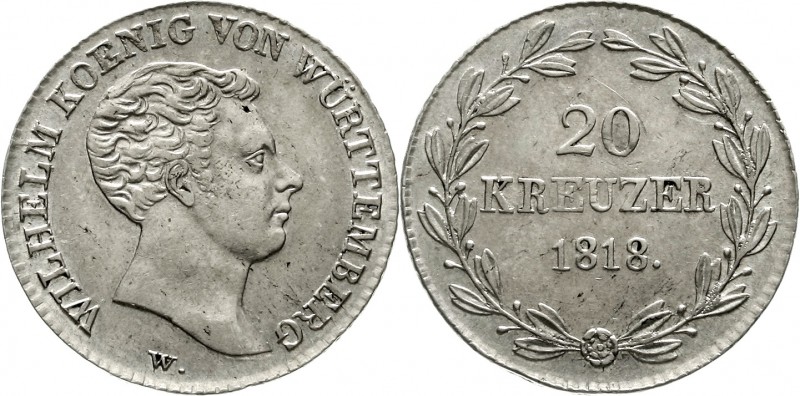 Altdeutsche Münzen und Medaillen Württemberg Wilhelm I., 1816-1864
20 Kreuzer 1...
