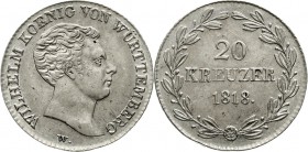Altdeutsche Münzen und Medaillen Württemberg Wilhelm I., 1816-1864
20 Kreuzer 1818 gutes vorzüglich, kl. Kratzer