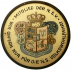 Medaillen Drittes Reich
Eisenblech-Zelluloid Türschild o.J. für Mitglieder der N.S. Volkswohlfahrt, Bereich Schleswig-Holstein. Revers: Lüdenscheid *...