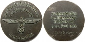 Medaillen Drittes Reich
Eisen-Prämienmedaille 1938. 2. Platz bei den Meisterschaften der Wehrmacht, Düsseldorf 7.-10. Juli. Gravur: Hochsprung. 100 m...