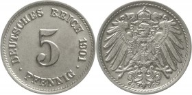 Reichskleinmünzen Kleinmünzen 5 Pfennig großer Adler, Kupfer/Nickel 1890-1915
1901 G fast Stempelglanz