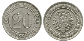 Reichskleinmünzen Kleinmünzen 20 Pfennig kleiner Adler, Nickel 1887-1888
1888 A. fast Stempelglanz