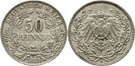 Reichskleinmünzen Kleinmünzen 50 Pfennig gr. Adler Eichenzweige Silb. 1896-1903
1898 A. vorzüglich/Stempelglanz