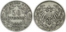 Reichskleinmünzen Kleinmünzen 50 Pfennig gr. Adler Eichenzweige Silb. 1896-1903
1898 A. sehr schön