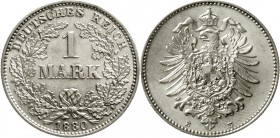Reichskleinmünzen Kleinmünzen 1 Mark kleiner Adler, Silber 1873-1887
1880 E prägefrisch/fast Stempelglanz, selten in dieser Erhaltung