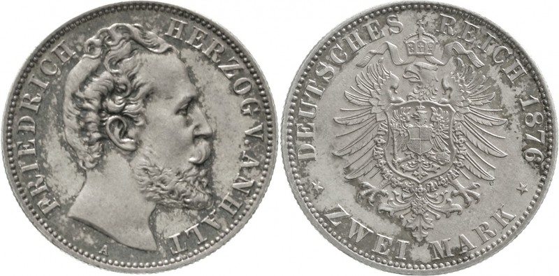 Reichssilbermünzen J. 19-178 Anhalt Friedrich I., 1871-1904
2 Mark 1876 A Polie...