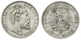 Reichssilbermünzen J. 19-178 Anhalt Friedrich I., 1871-1904
2 Mark 1876 A. Polierte Platte, etwas berieben, feine Patina