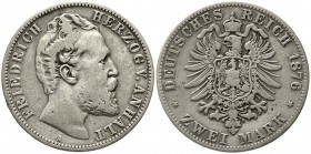 Reichssilbermünzen J. 19-178 Anhalt Friedrich I., 1871-1904
2 Mark 1876 A. schön/sehr schön