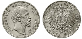 Reichssilbermünzen J. 19-178 Anhalt Friedrich I., 1871-1904
2 Mark 1896 A. vorzüglich
