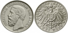 Reichssilbermünzen J. 19-178 Baden Friedrich I., 1856-1907
2 Mark 1896 G. fast vorzüglich