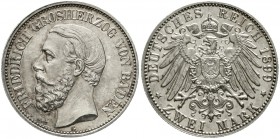 Reichssilbermünzen J. 19-178 Baden Friedrich I., 1856-1907
2 Mark 1899 G. Auflage nur wenige Ex.
Polierte Platte, kl. Kratzer, schöne Patina, sehr s...