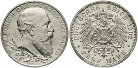 Reichssilbermünzen J. 19-178 Baden Friedrich I., 1856-1907
5 Mark 1902. 50 jähriges Regierungsjubiläum.
vorzüglich/Stempelglanz