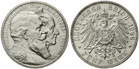 Reichssilbermünzen J. 19-178 Baden Friedrich I., 1856-1907
5 Mark 1906. Zur goldenen Hochzeit.
vorzüglich/Stempelglanz