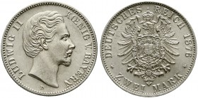 Reichssilbermünzen J. 19-178 Bayern Ludwig II., 1864-1886
2 Mark 1876 D fast Stempelglanz