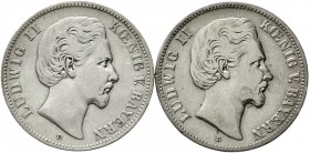 Reichssilbermünzen J. 19-178 Bayern Ludwig II., 1864-1886
2 X 2 Mark. 1880 D und 1883 D. beide schön/sehr schön
