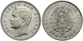 Reichssilbermünzen J. 19-178 Bayern Otto, 1886-1913
5 Mark 1888 D fast vorzüglich, winz. Randfehler