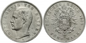 Reichssilbermünzen J. 19-178 Bayern Otto, 1886-1913
5 Mark 1888 D. fast vorzüglich, kl. Kratzer