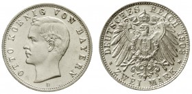Reichssilbermünzen J. 19-178 Bayern Otto, 1886-1913
2 Mark 1903 D. Stempelglanz, Prachtexemplar