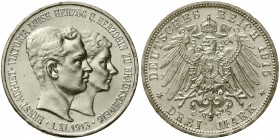Reichssilbermünzen J. 19-178 Braunschweig Ernst August, 1913-1916
3 Mark 1915 A. Ohne Lüneburg.
fast Stempelglanz, min. Randunebenheiten, Prachtexem...