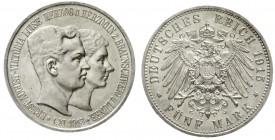 Reichssilbermünzen J. 19-178 Braunschweig Ernst August, 1913-1916
5 Mark 1915 A. Mit Lüneburg.
fast Stempelglanz