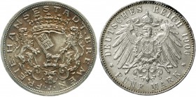 Reichssilbermünzen J. 19-178 Bremen
5 Mark 1906 J. fast Stempelglanz, herrliche Patina