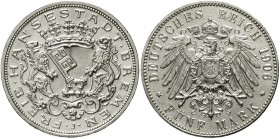 Reichssilbermünzen J. 19-178 Bremen
5 Mark 1906 J. vorzüglich/Stempelglanz