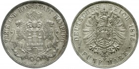 Reichssilbermünzen J. 19-178 Hamburg
5 Mark 1875 J. vorzüglich/Stempelglanz, selten in dieser Erhaltung
