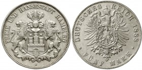 Reichssilbermünzen J. 19-178 Hamburg
5 Mark 1888 J schön/sehr schön, Randfehler