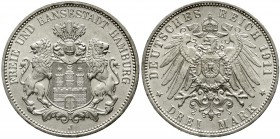 Reichssilbermünzen J. 19-178 Hamburg
3 Mark 1911 J. Stempelglanz