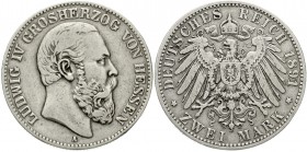 Reichssilbermünzen J. 19-178 Hessen Ludwig IV., 1877-1892
2 Mark 1891 A. fast sehr schön