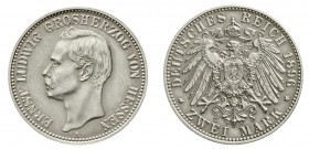 Reichssilbermünzen J. 19-178 Hessen Ernst Ludwig, 1892-1918
2 Mark 1896 A. vorzüglich/Stempelglanz, matte Prägung, selten