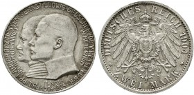 Reichssilbermünzen J. 19-178 Hessen Ernst Ludwig, 1892-1918
2 Mark 1904. Zum 400. Geburtstag.
vorzüglich, schöne Tönung
