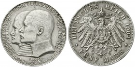 Reichssilbermünzen J. 19-178 Hessen Ernst Ludwig, 1892-1918
5 Mark 1904. Zum 400. Geburtstag.
sehr schön
