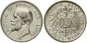 Reichssilbermünzen J. 19-178 Lippe Leopold IV., 1904-1918
2 Mark 1906 A. vorzüglich/Stempelglanz