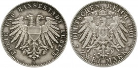 Reichssilbermünzen J. 19-178 Lübeck
2 Mark 1901 A. fast Stempelglanz, Prachtexemplar mit herrlicher Patina