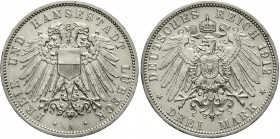 Reichssilbermünzen J. 19-178 Lübeck
3 Mark 1912 A. vorzüglich