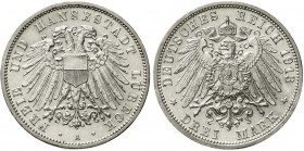 Reichssilbermünzen J. 19-178 Lübeck
3 Mark 1913 A. vorzüglich/Stempelglanz