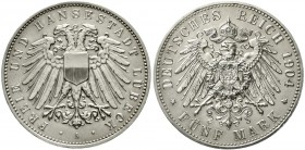 Reichssilbermünzen J. 19-178 Lübeck
5 Mark 1904 A. Polierte Platte, berieben