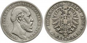 Reichssilbermünzen J. 19-178 Mecklenburg/-Schwerin Friedrich Franz II., 1842-1883
2 Mark 1876 A. schön/sehr schön