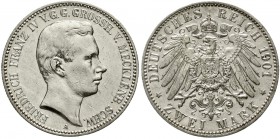 Reichssilbermünzen J. 19-178 Mecklenburg/-Schwerin Friedrich Franz IV., 1897-1918
2 Mark 1901 A. vorzüglich, berieben