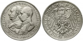 Reichssilbermünzen J. 19-178 Mecklenburg/-Schwerin Friedrich Franz IV., 1897-1918
3 Mark 1915 A. 100 Jahrfeier.
vorzüglich, berieben