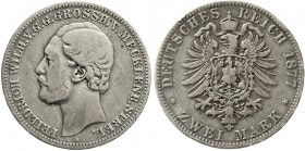 Reichssilbermünzen J. 19-178 Mecklenburg/-Strelitz Friedrich Wilhelm, 1860-1904
2 Mark 1877 A. schön/sehr schön, Randfehler