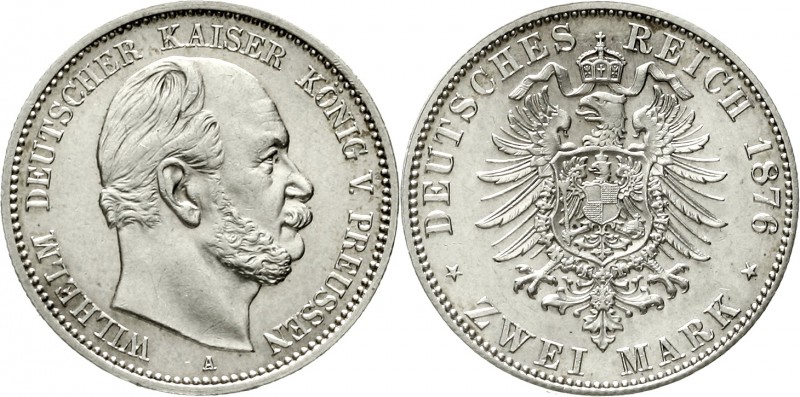 Reichssilbermünzen J. 19-178 Preußen Wilhelm I., 1861-1888
2 Mark 1876 A. vorzü...