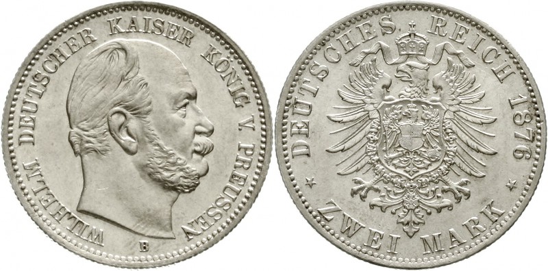 Reichssilbermünzen J. 19-178 Preußen Wilhelm I., 1861-1888
2 Mark 1876 B. fast ...