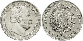 Reichssilbermünzen J. 19-178 Preußen Wilhelm I., 1861-1888
2 Mark 1877 C. gutes vorzüglich, min. Belag