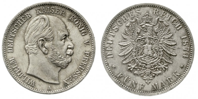 Reichssilbermünzen J. 19-178 Preußen Wilhelm I., 1861-1888
5 Mark 1874 A. fast ...