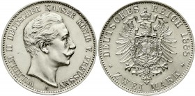 Reichssilbermünzen J. 19-178 Preußen Wilhelm II., 1888-1918
2 Mark 1888 A. fast Stempelglanz