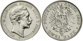 Reichssilbermünzen J. 19-178 Preußen Wilhelm II., 1888-1918
2 Mark 1888 A. gutes vorzüglich, etwas berieben