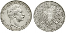 Reichssilbermünzen J. 19-178 Preußen Wilhelm II., 1888-1918
2 Mark 1901 A. Besseres Jahr.
sehr schön